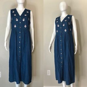 Jane Ashley Womens Size S Petite Vintage Snowman Embroidered Cotton Denim Dress